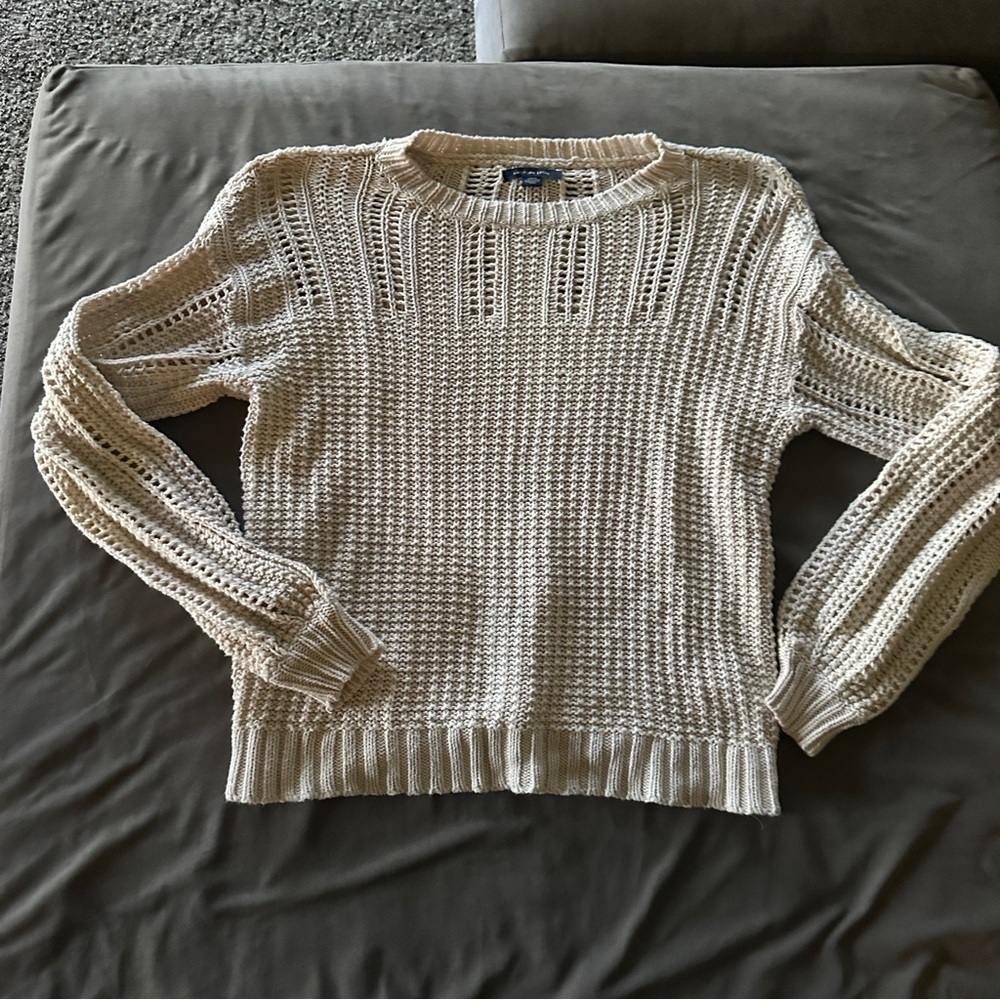 American Eagle Outfitters Cream Knit Sweater Oversize Small Nancy Coastal Beige
